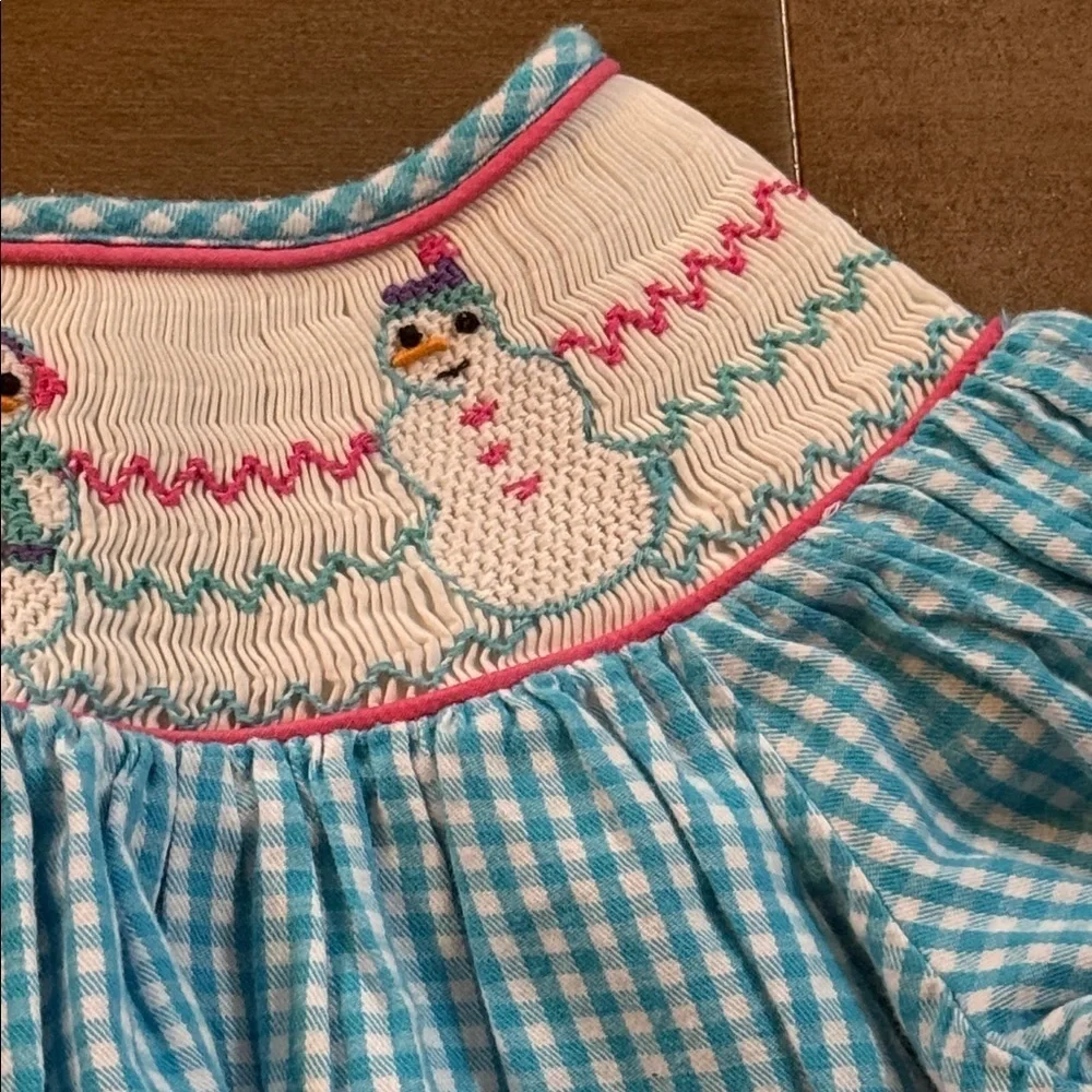 Marmellata Smocked Gingham Snowman Dress SZ 4T